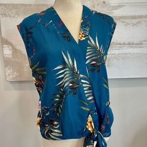 Wrap Front Printed Tank with Side Tie Detail
